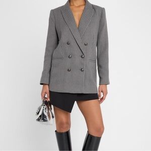L'Agence Aimee Grey Pinstriped Double Breasted Blazer